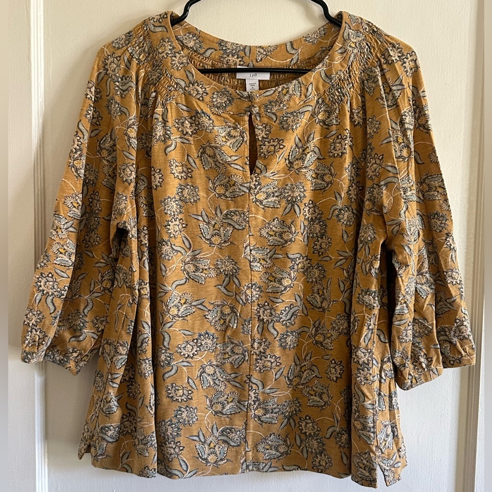 J. Jill Mustard Floral Peasant Tunic